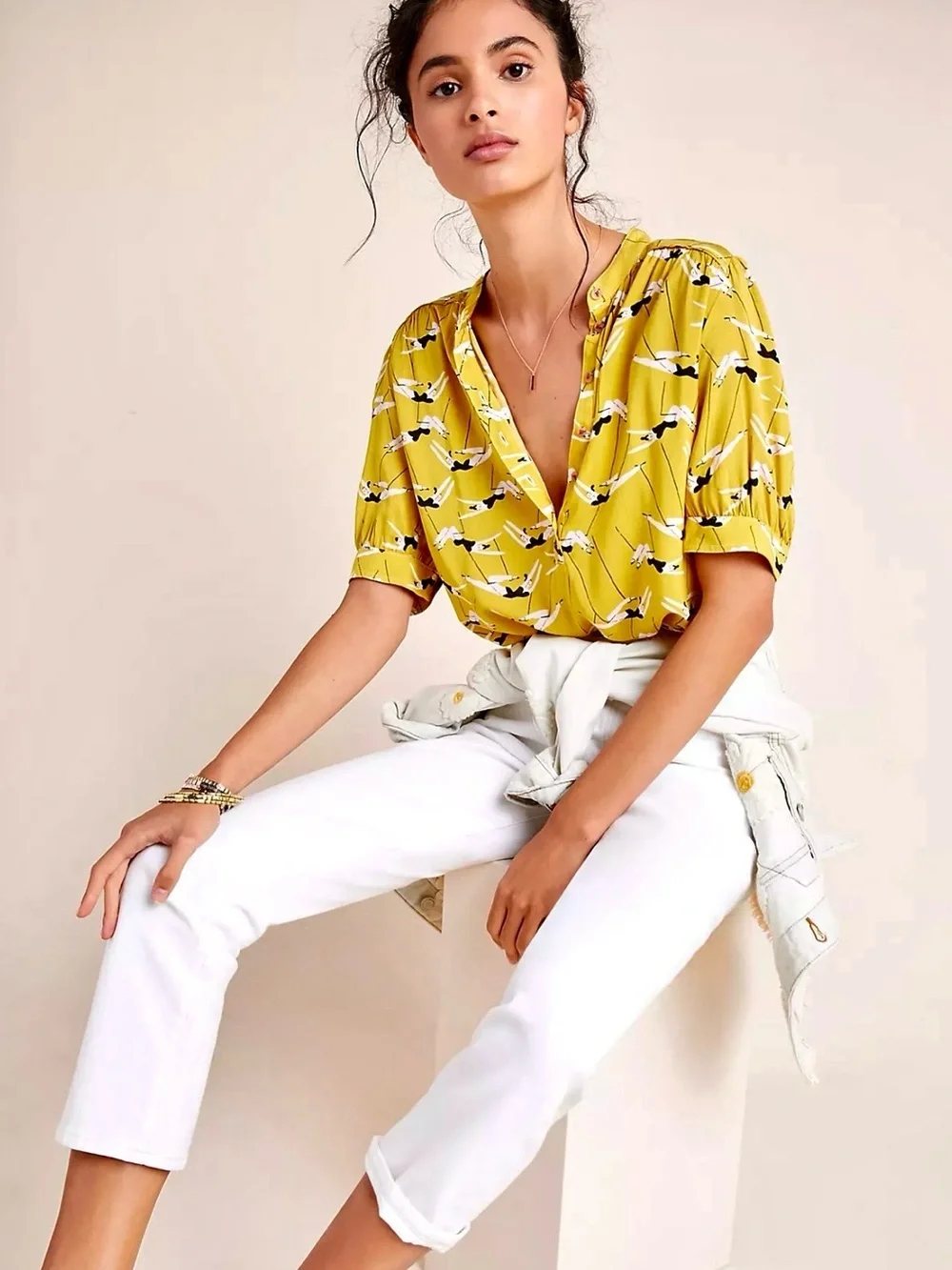 Anthropologie Emily Isabella Mustard Yellow Flying Trapeze Top